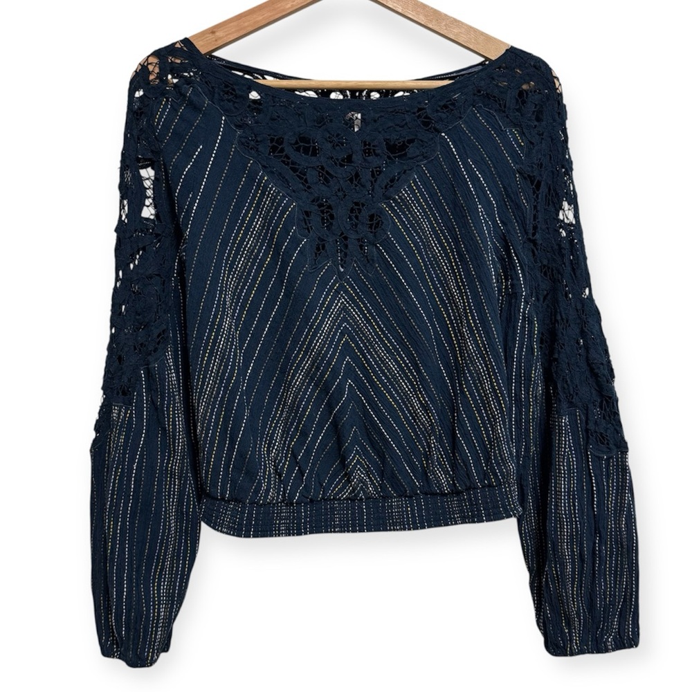 Free People Floating Memories Lace‎ Panel Embroidered Top XS
